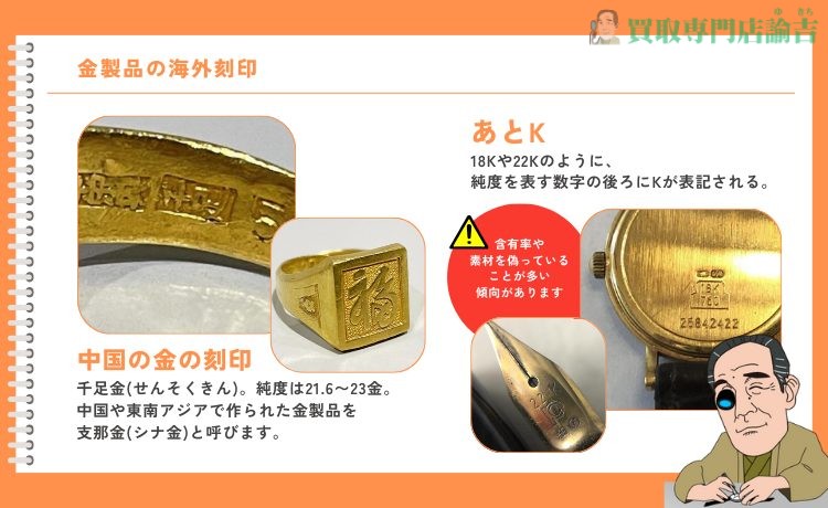 金製品の海外刻印