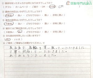 丁寧に対応していただきました。（長崎県60代女性）